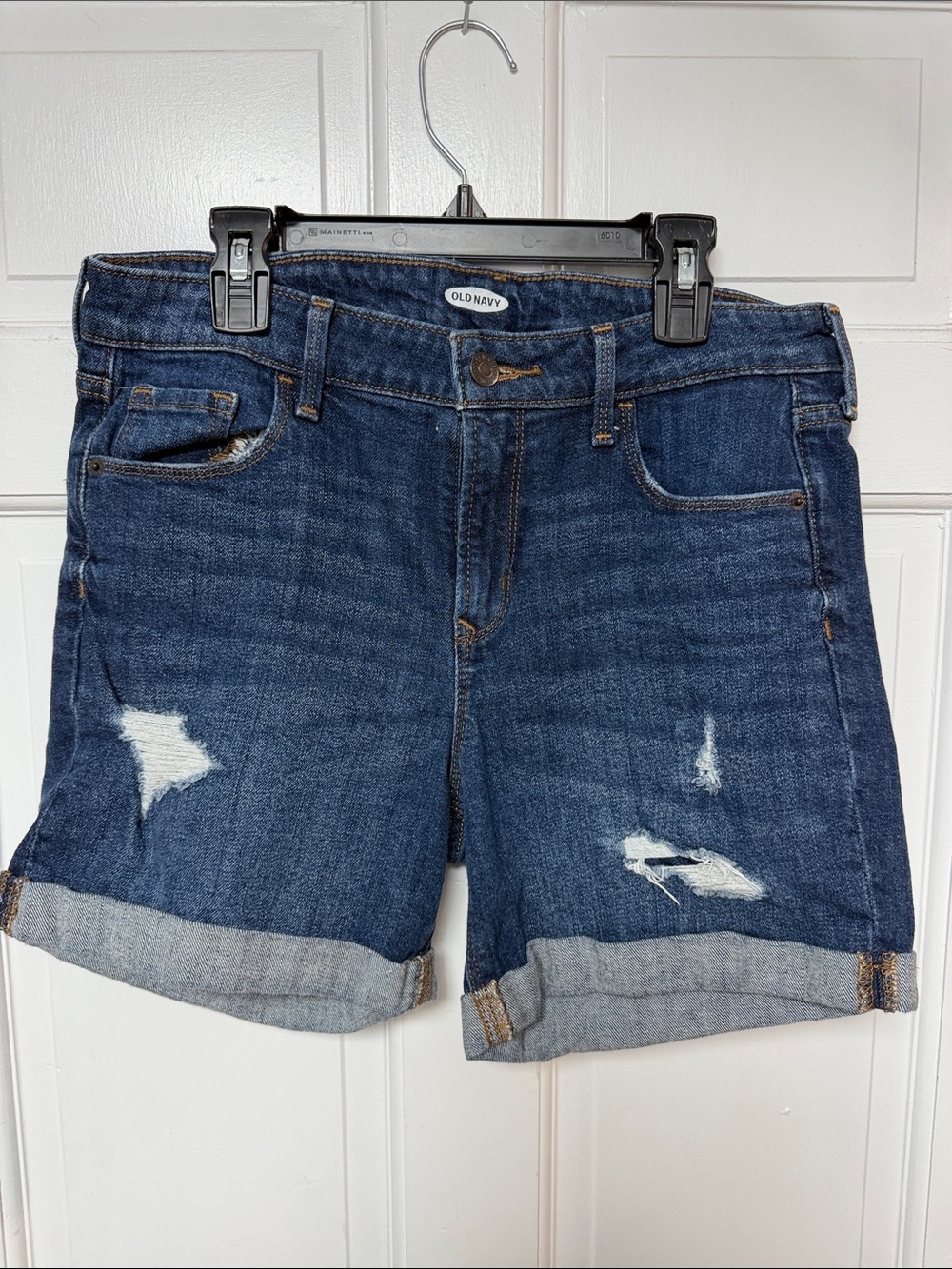 Old Navy Dark Blue Distressed Roll-Cuff Denim Shorts